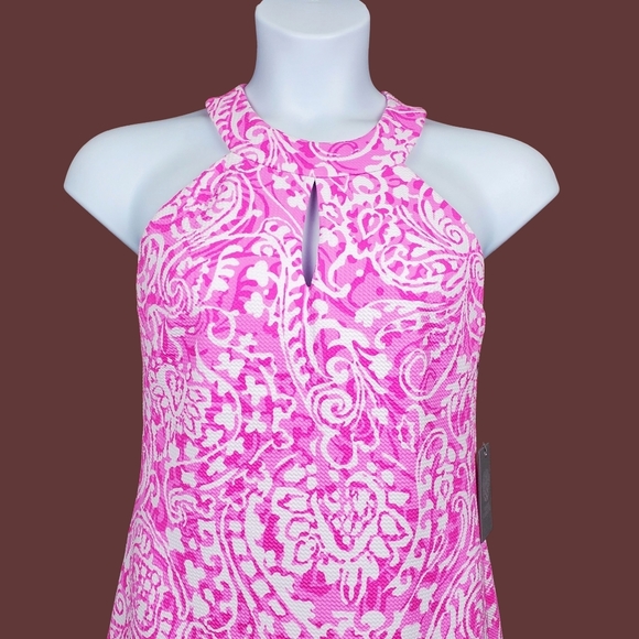 Vince Camuto Womens Pink White Sleeveless Halter Keyhole Sheath Dress Size 8 NWT - Picture 2 of 8